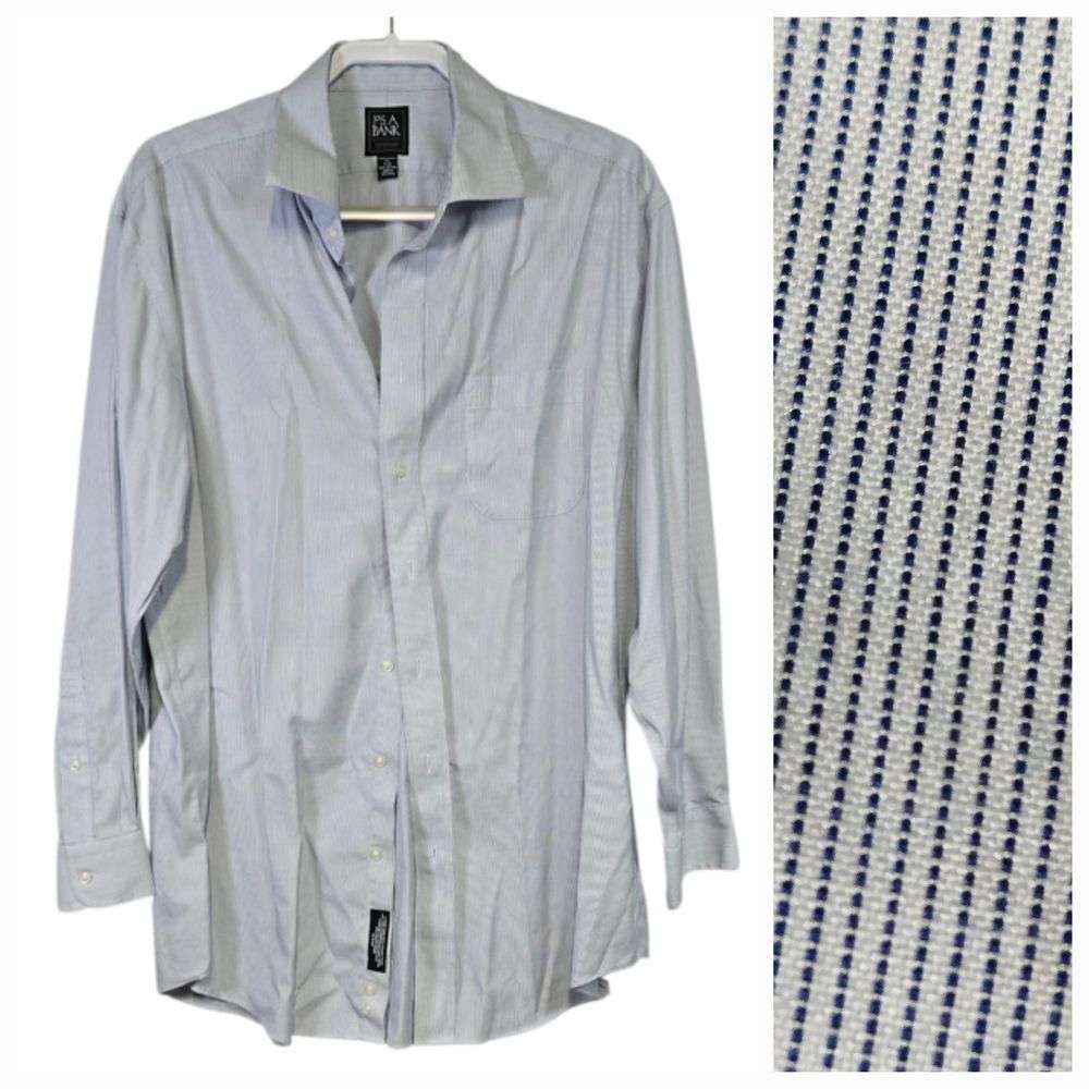 Jos. A. Bank Traveler Blue Pinstripe Dress Shirt Men’s 17 34 Traditional Fit